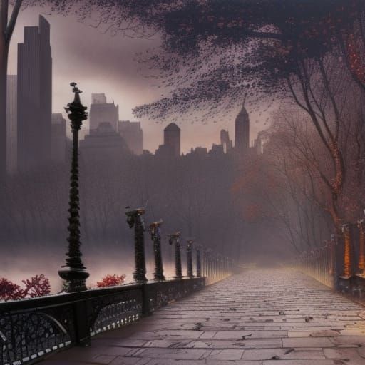 Autumn in Central Park: Detailed Digital Painting