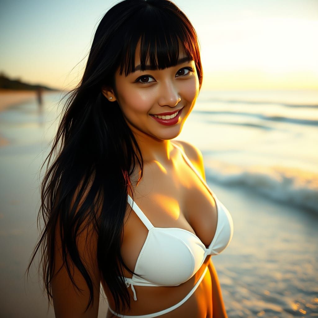 Thai-Korean Woman in Bikini at Sunset
