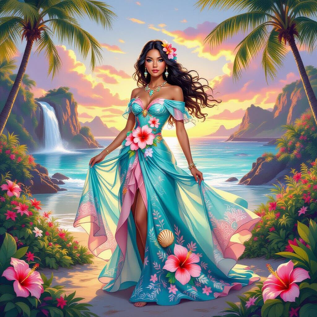 Hawaii-Themed Magical Princess in Hyper-Realistic Fantasy St...