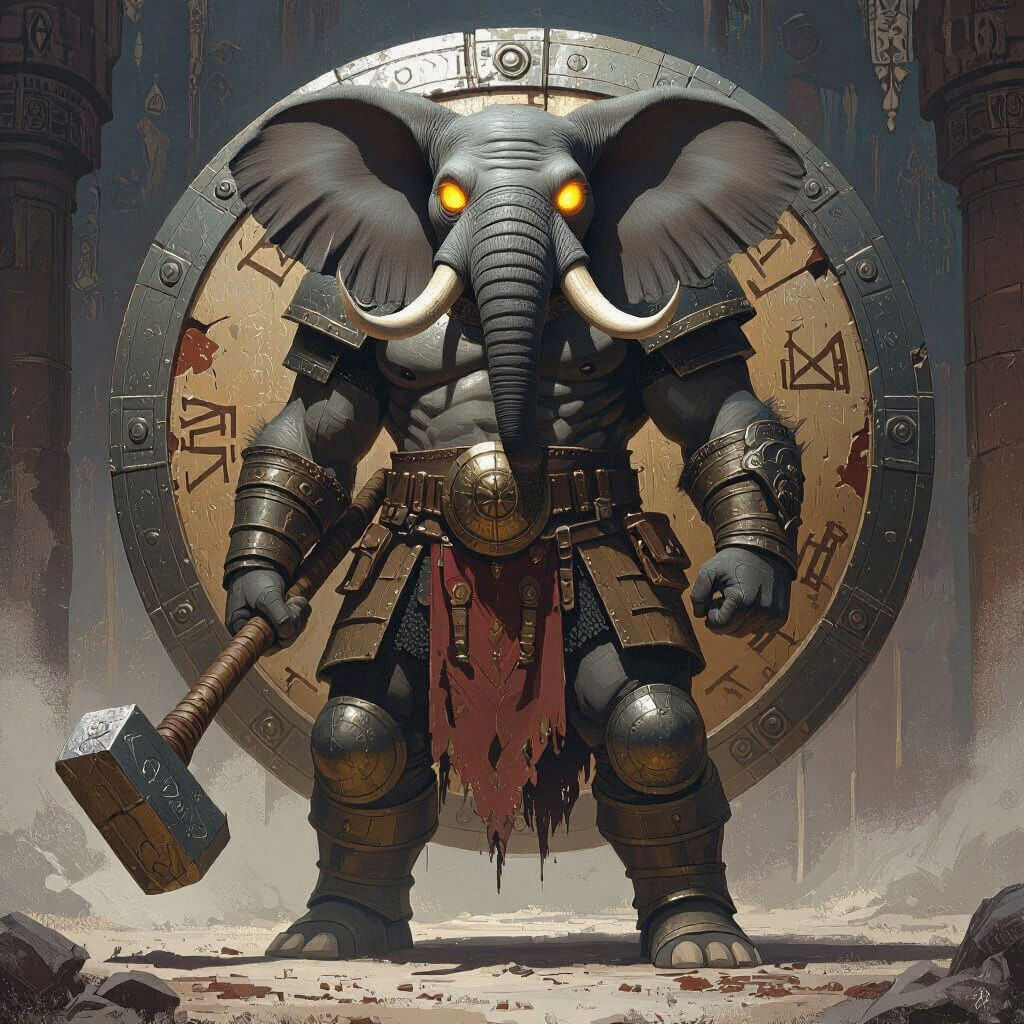 Loxodon Warrior with Maul and Shield