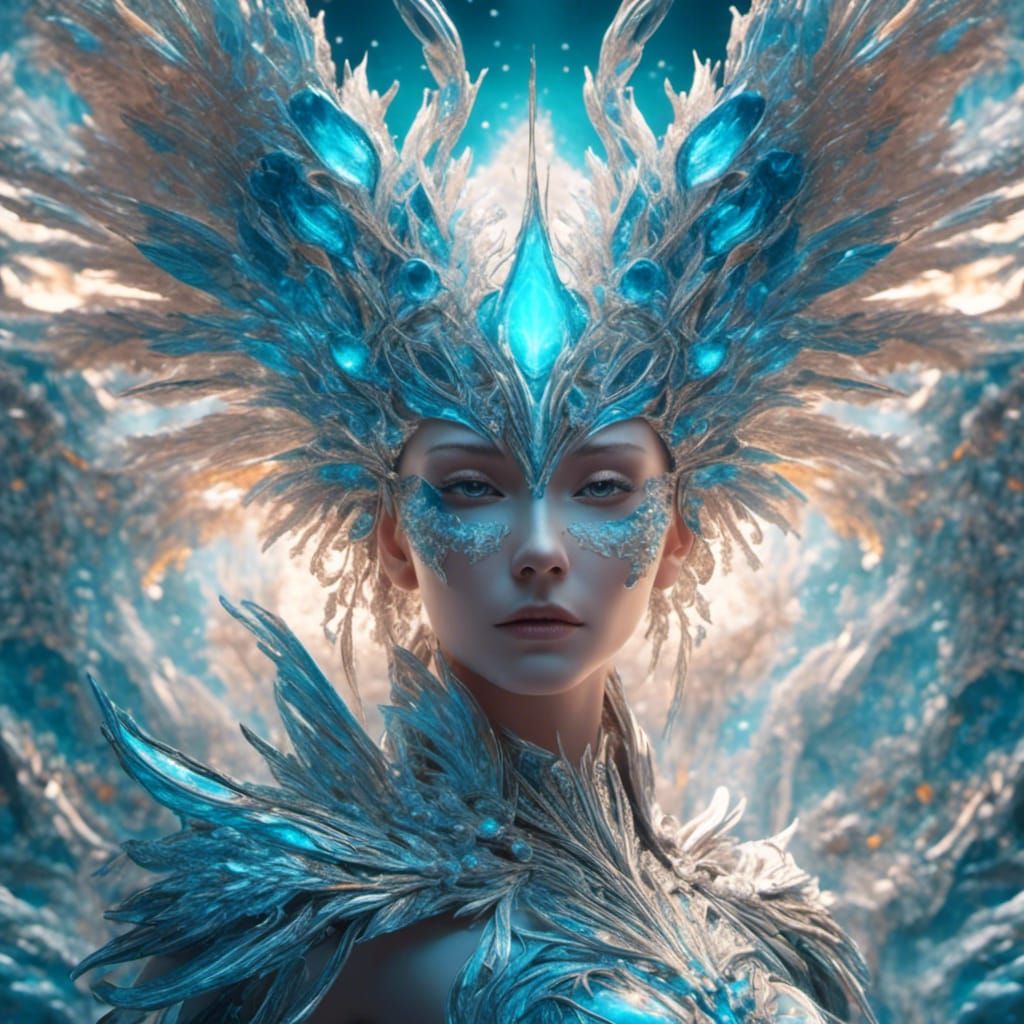 Hyperrealistic Ice Phoenix in HDR