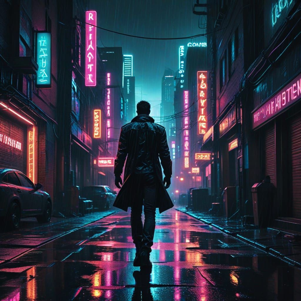 Superhero in Cyberpunk City: Graphic Novel Illustration