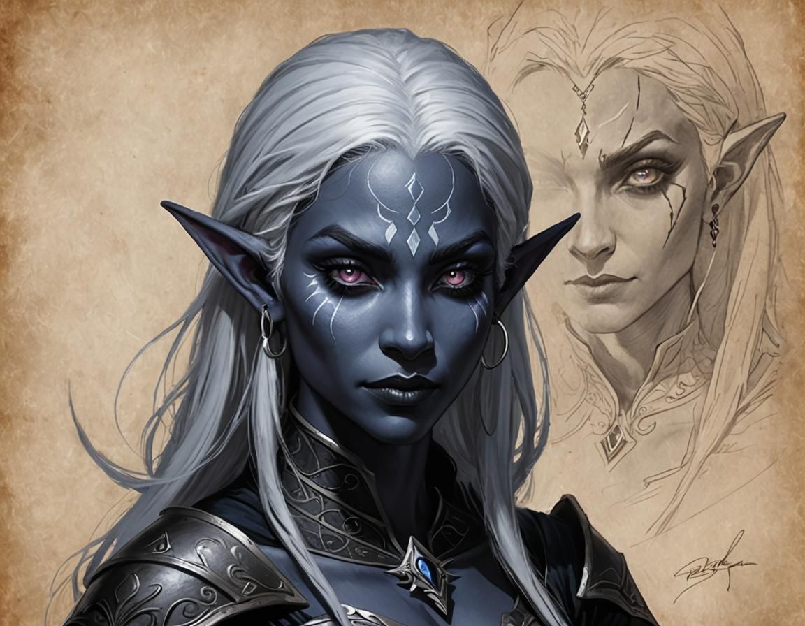 Drow Elf Artist at Work in Intricate Portrait