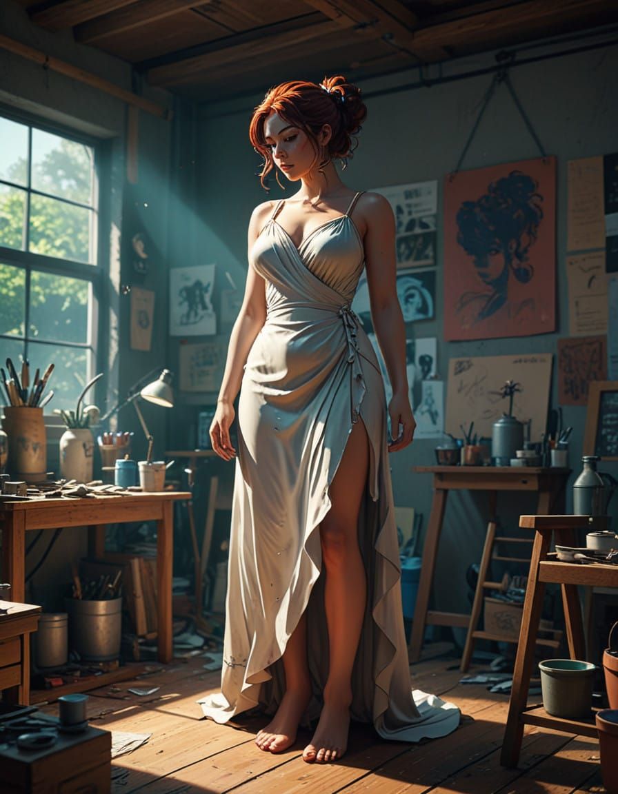 Future Wife Sculpture in Art Studio, Anime-Inspired Masterpi...