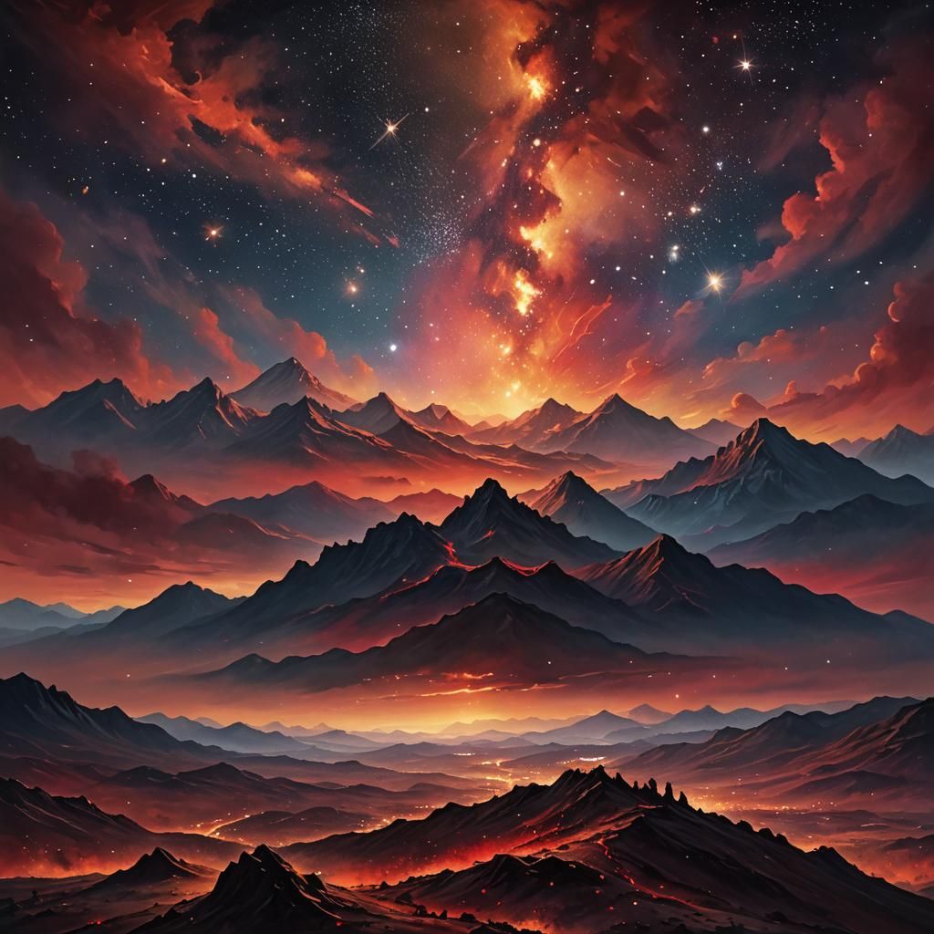 Red Stars Shine in a Dusty Celestial Landscape