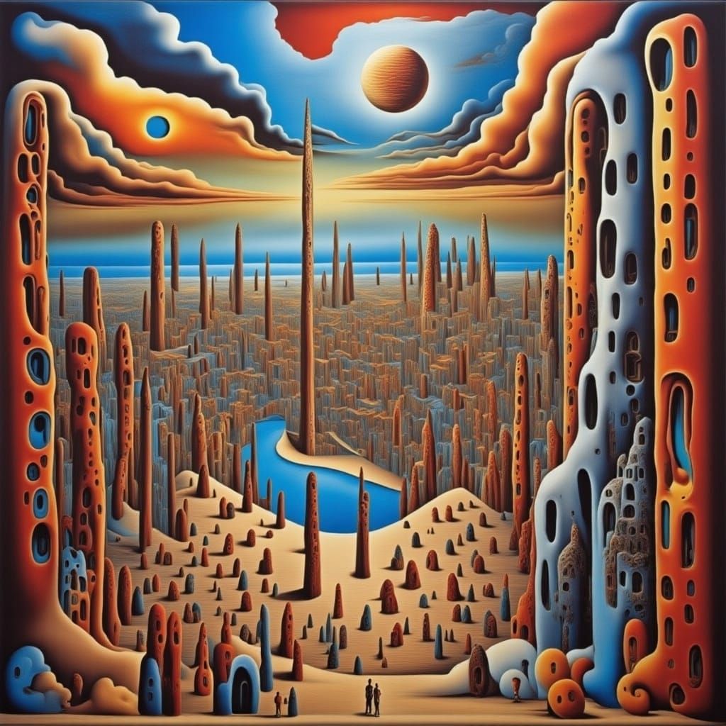 Surreal Golden Oil Town With Porcelain Streets