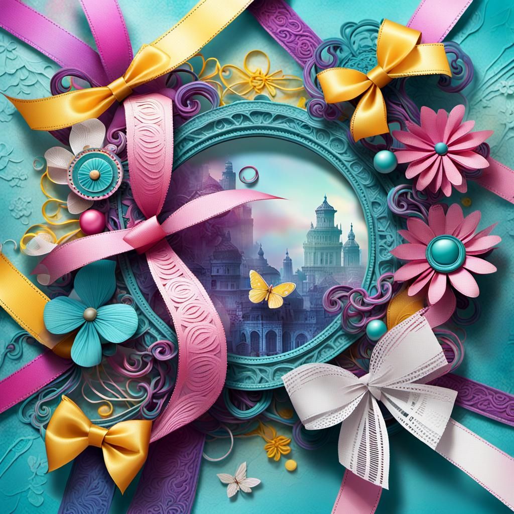 Vibrant Mixed Media Digital Art in Scrapbook Style