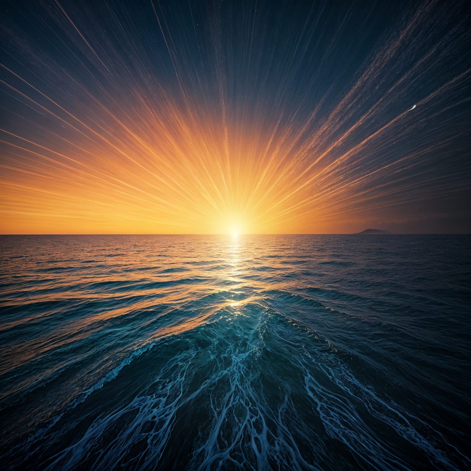 Ocean Sunrise with Yellows and Blues in Fantasy Art