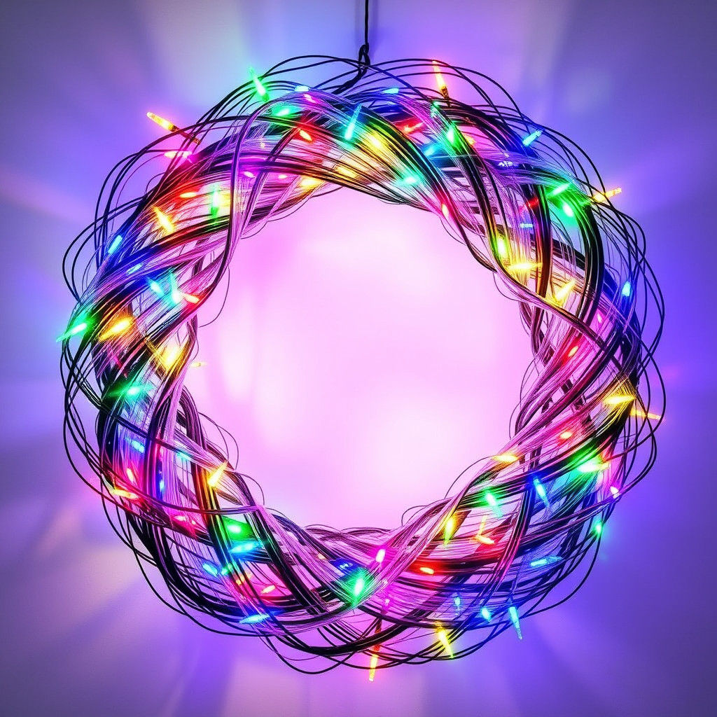 Fiber Optic Christmas Wreath in Futuristic Style
