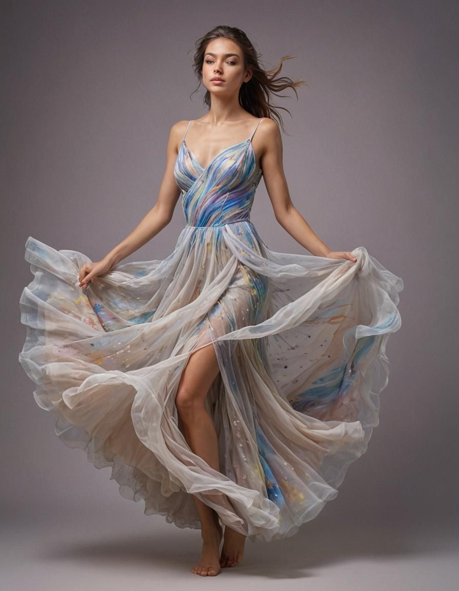 Hyperrealistic Splash Art of Woman in Tulle Dress