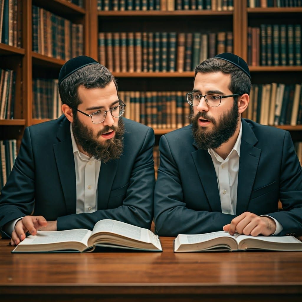 Intense Study Session in a Traditional Jewish Beit Midrash