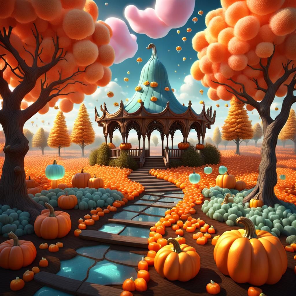 Whimsical Jello Garden in Autumn: Matte Painting