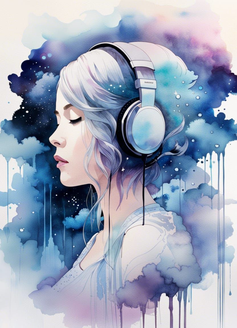 Cloudy Dreamscape: Watercolor Double Exposure Portrait