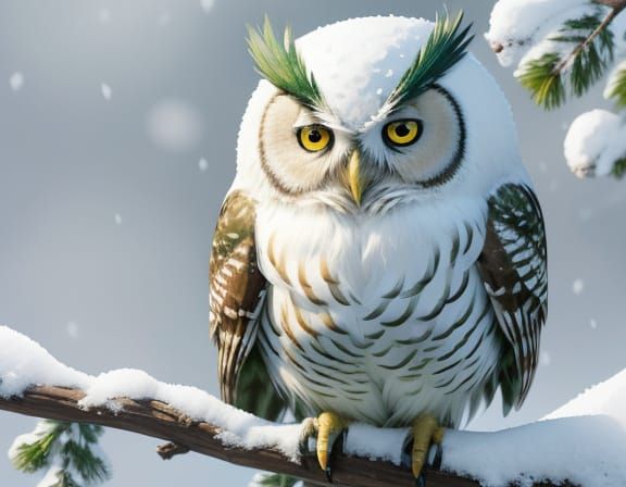 Whimsical Cartoon Owl in Winter Wonderland