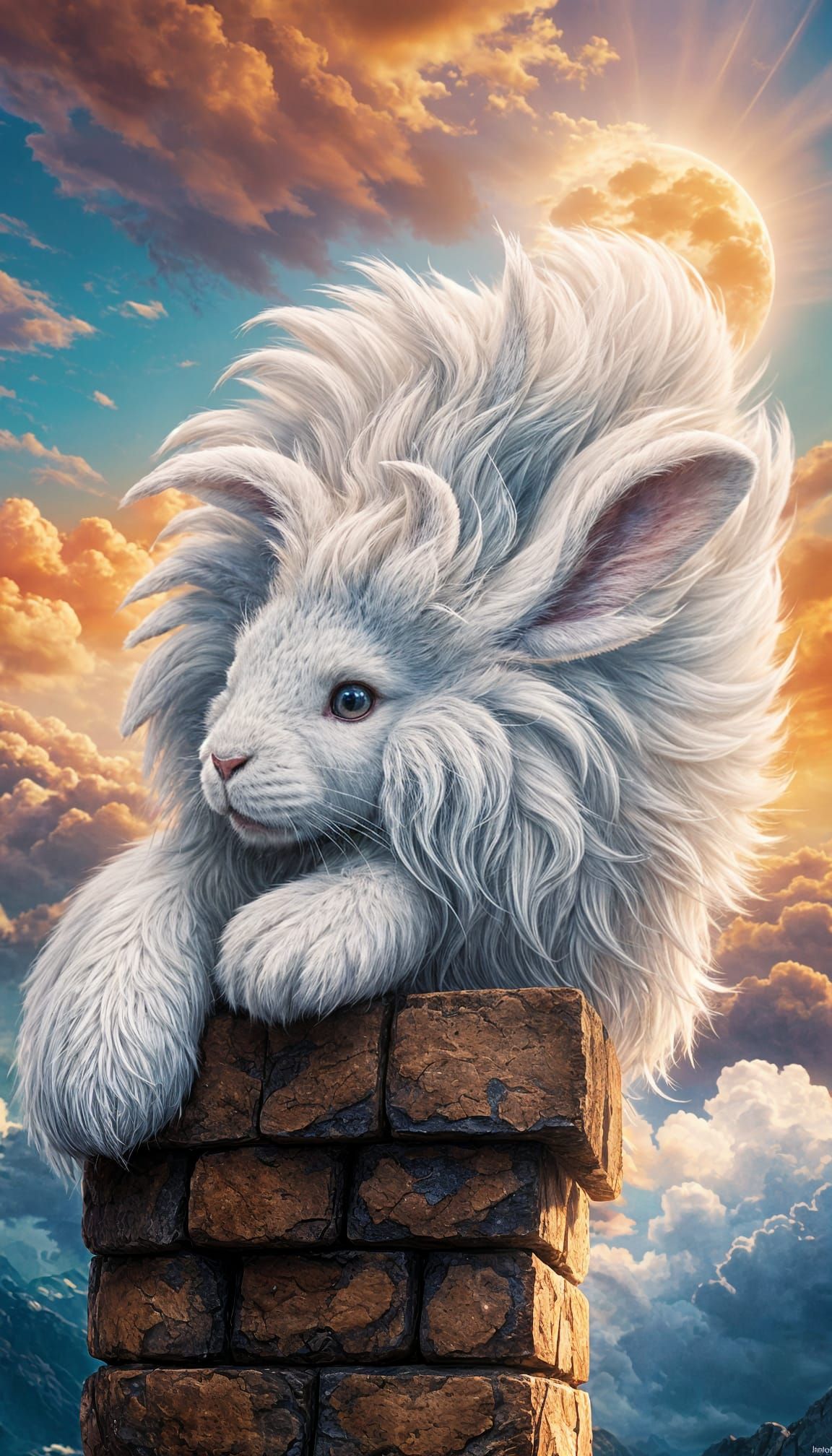White Lionhead Bunny in Sky Kingdom Art