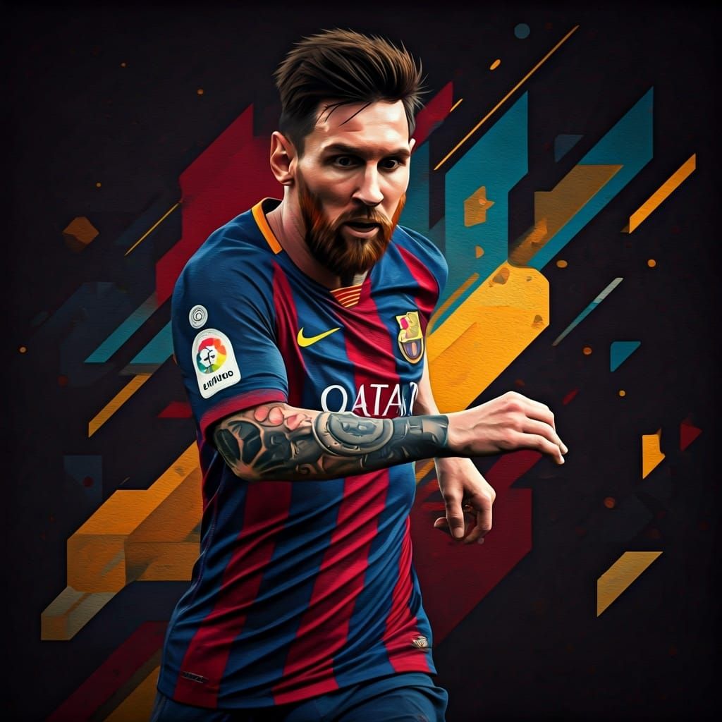 Lionel Messi Cubist Painting in Art Deco Style