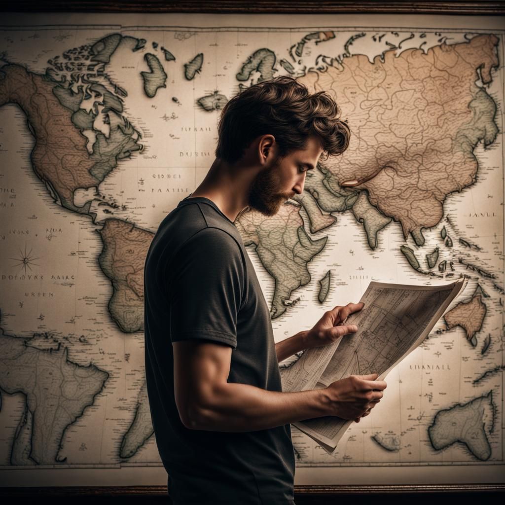 Person Looking at a Map in Hyperrealistic Style