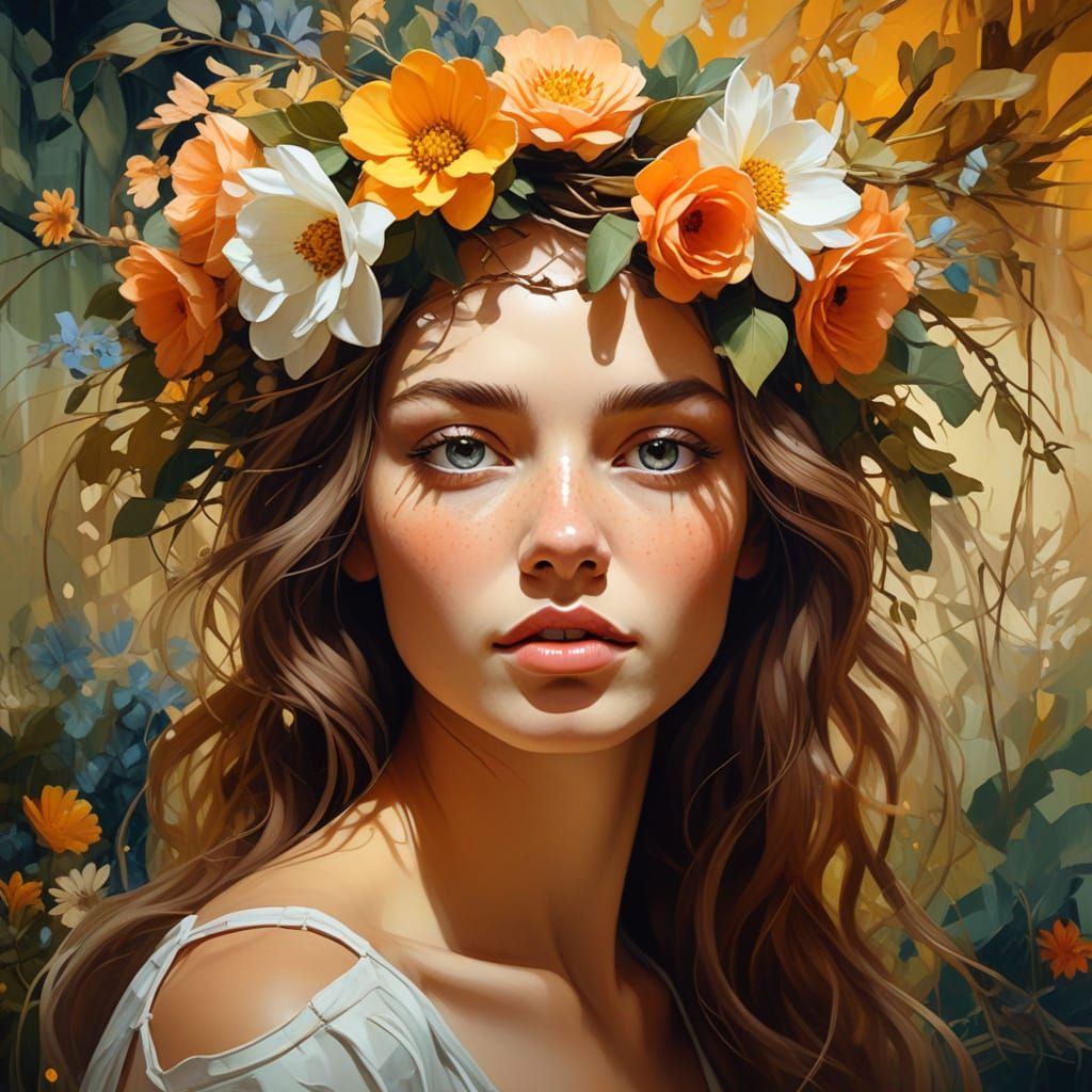 Floral Surrealism Portrait with Flower Crown