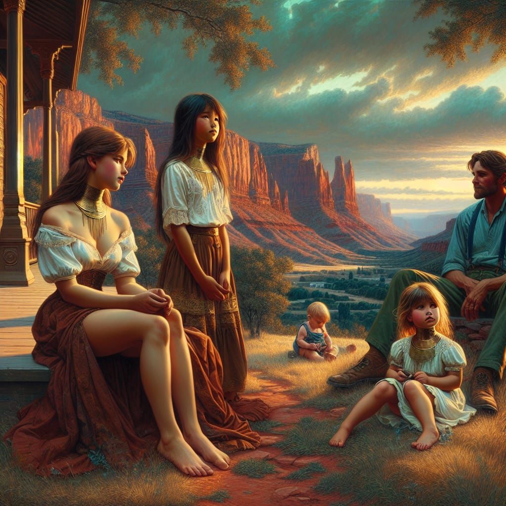 Girls on a Porch in Social Realism Style