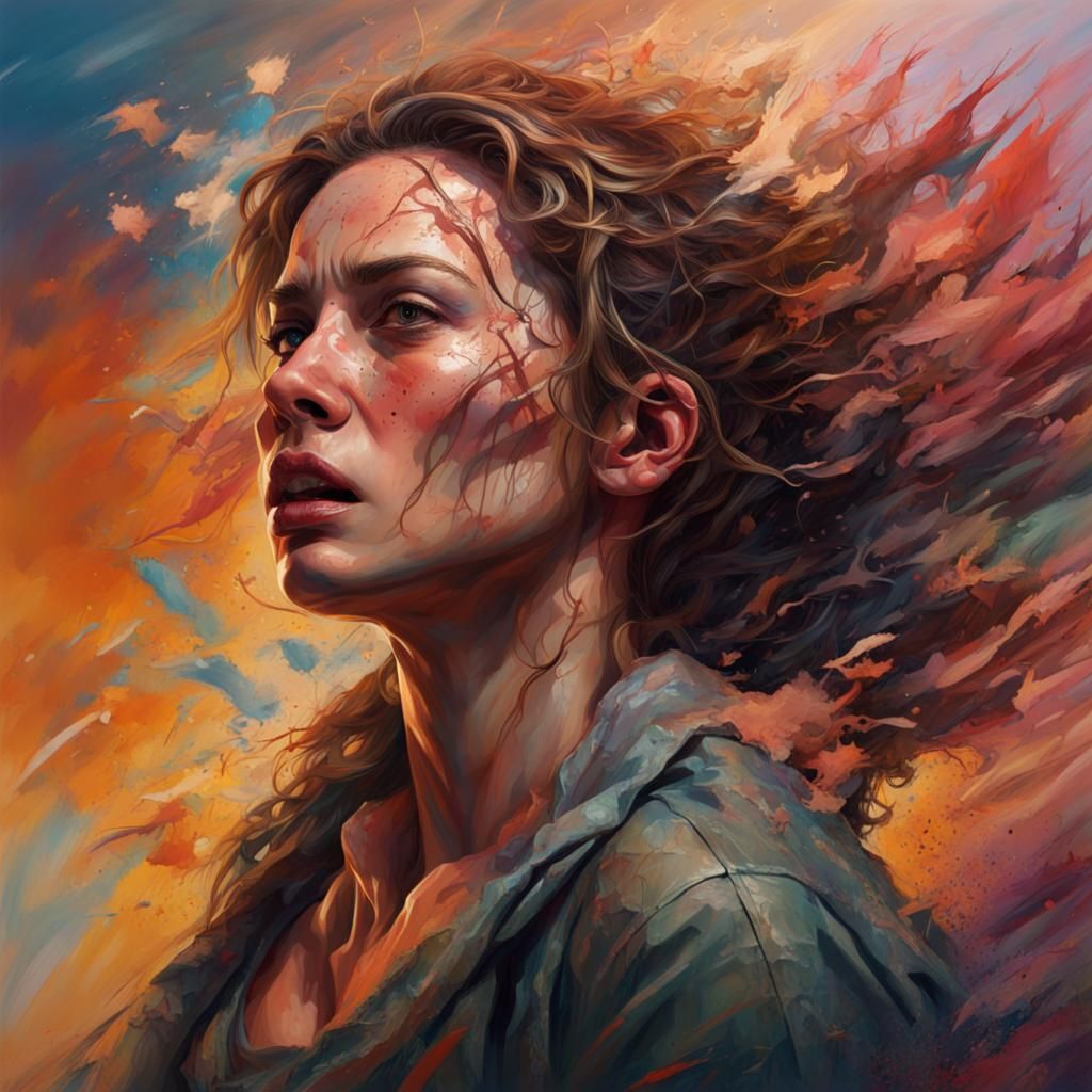 Woman's Triumph Over Trauma: Hyperrealistic Splash Art