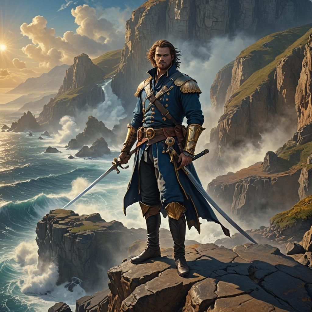 Heroic Swashbuckler on Coastal Cliff: Fantasy Matte Painting