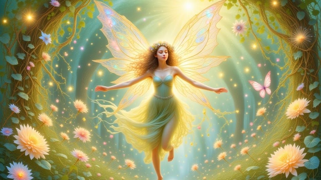 Ethereal Fairy in Bioluminescent Forest: Watercolor Art