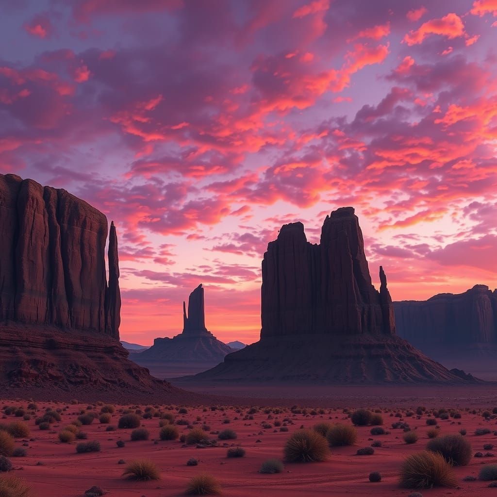 Majestic Desert Twilight with Monolithic Rocks