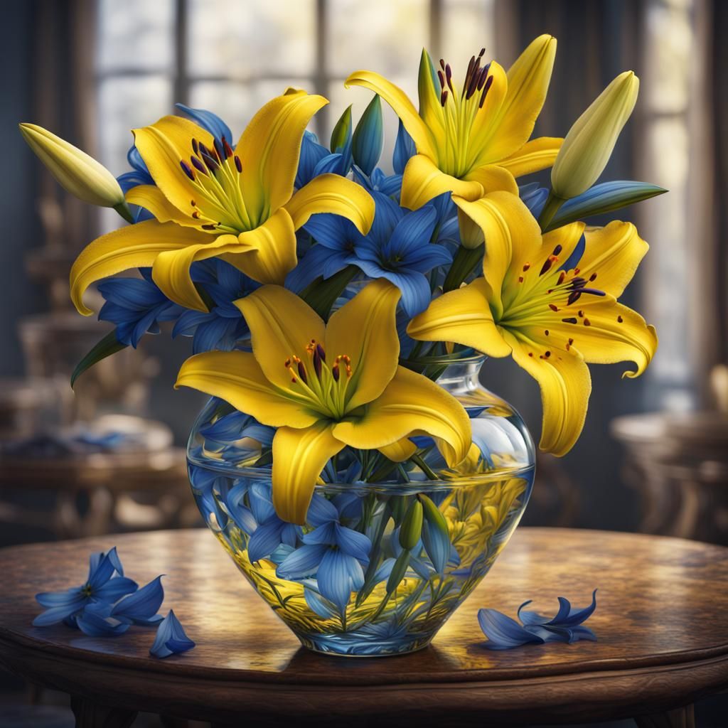 Yellow Lilies in Glass Vase: Digital Matte Painting