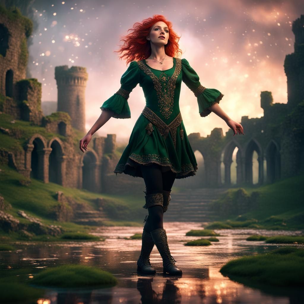 Irish Dancer in Castle Ruins: Fantasy Art