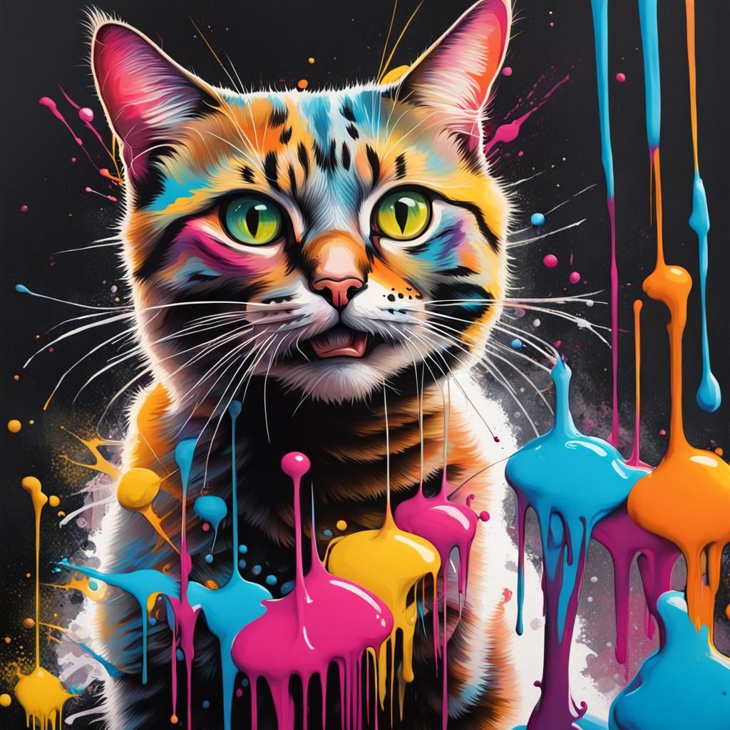 Colorful Graffiti Cat in Splash Art Style