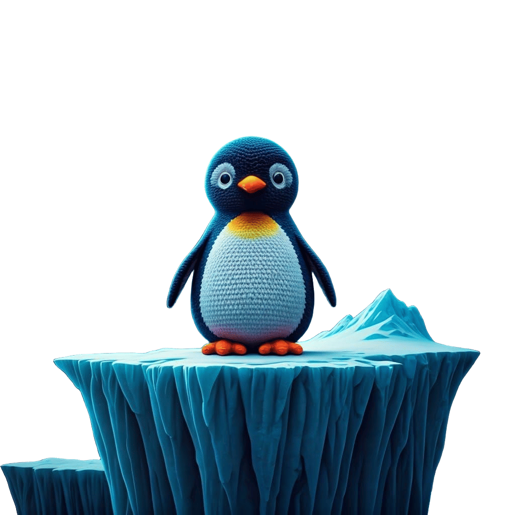 Penguin in Vibrant, Fantastical Crochet Inspired Art