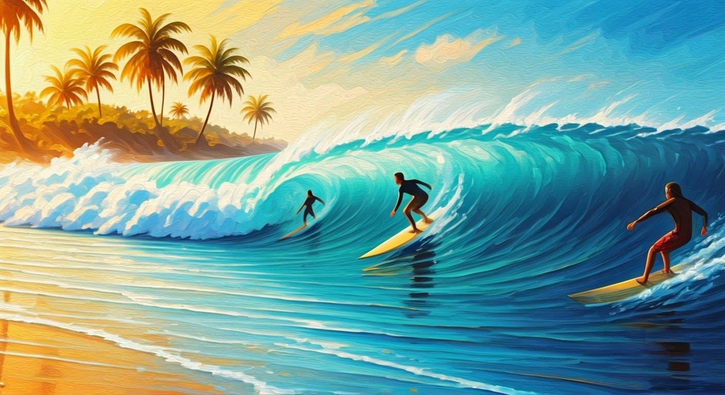 Surreal Surf Paradise in Vibrant Colors