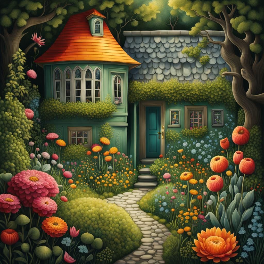 Blooming Garden Illustration Inspired by Children's Book Art