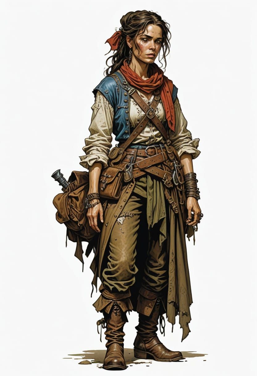 Rugged 17th Century French Vagabondess in Cinematic Illustra...