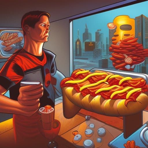 Hotdog in Comic Book Art Style