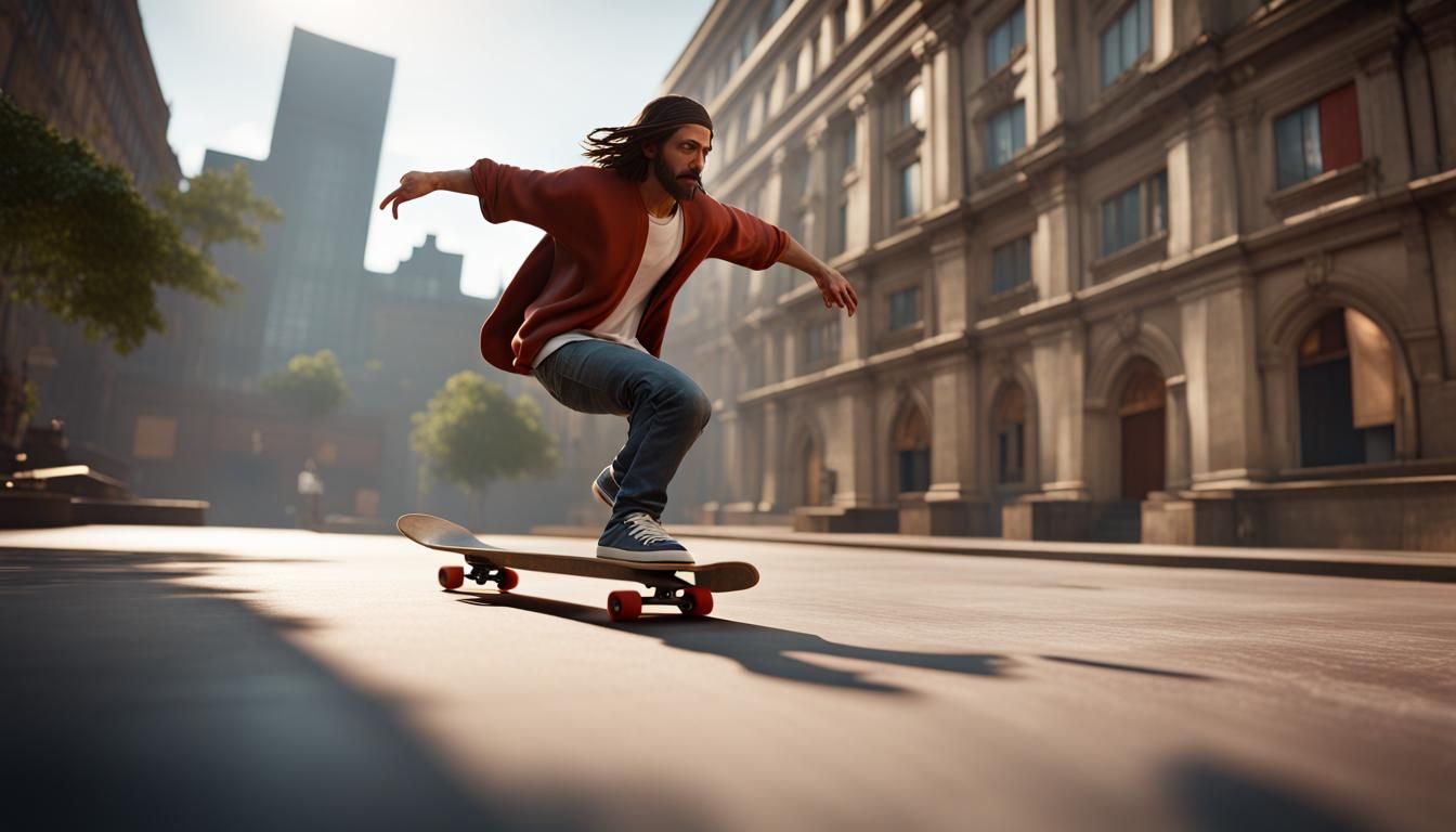 Jesus Christ Skateboarding in 3D Game Style