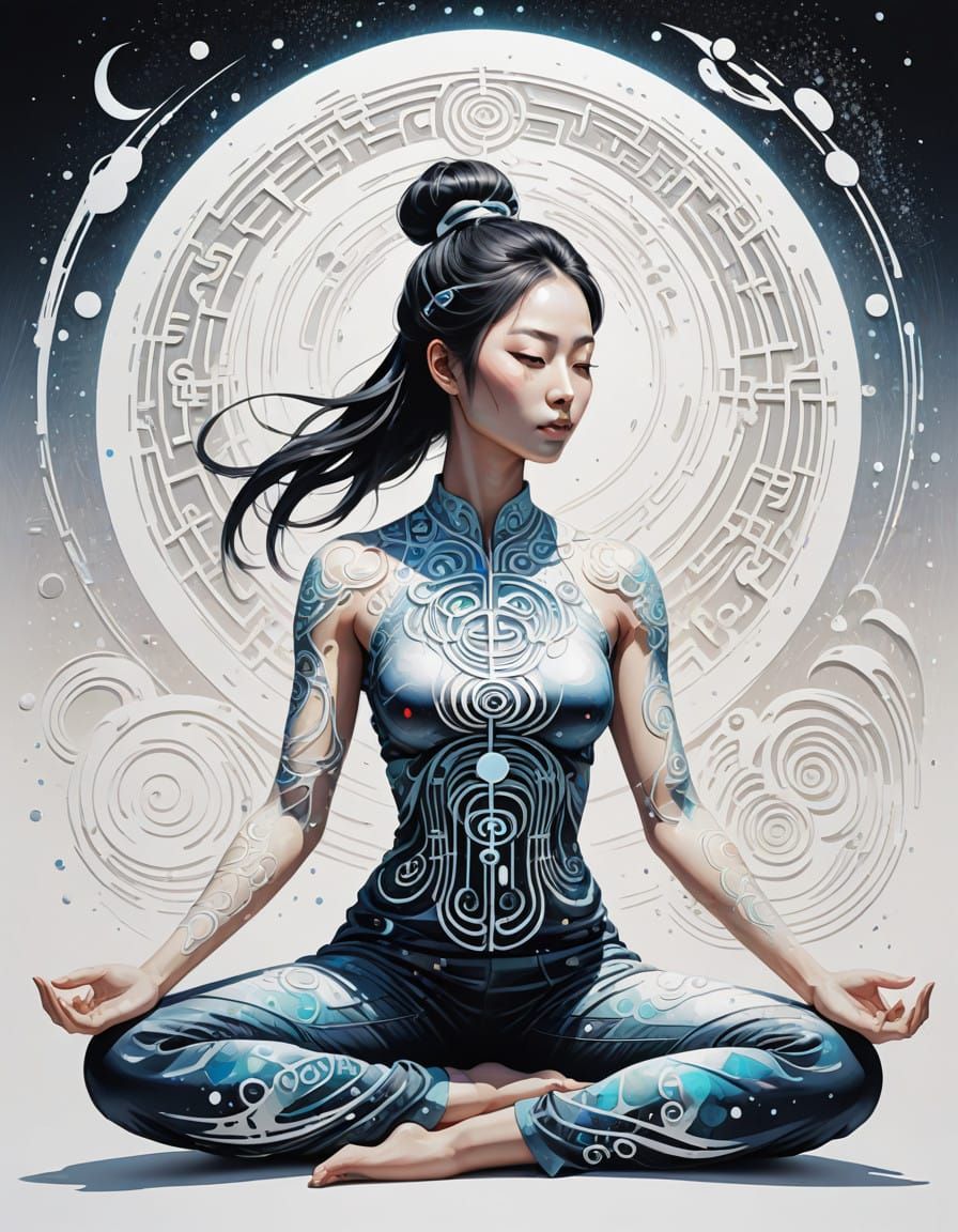 Ethereal Yoga Goddess in Calligraphic Hieroglyphs