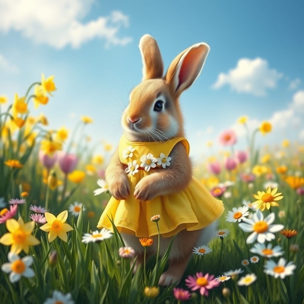 Realistic Bunny in a Vibrant Spring Meadow