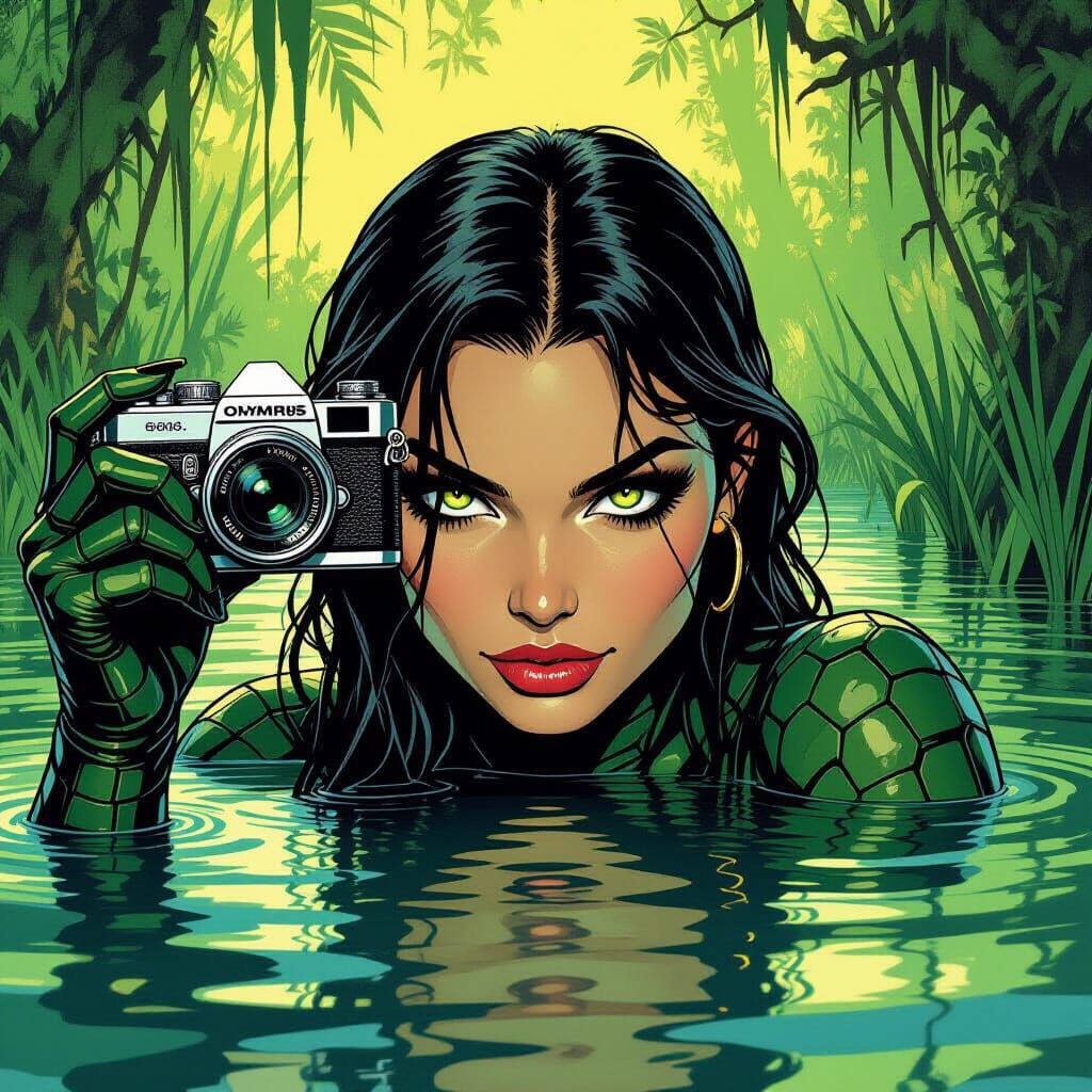 Lady Crocodile Emerges From Swamp In Comic Style