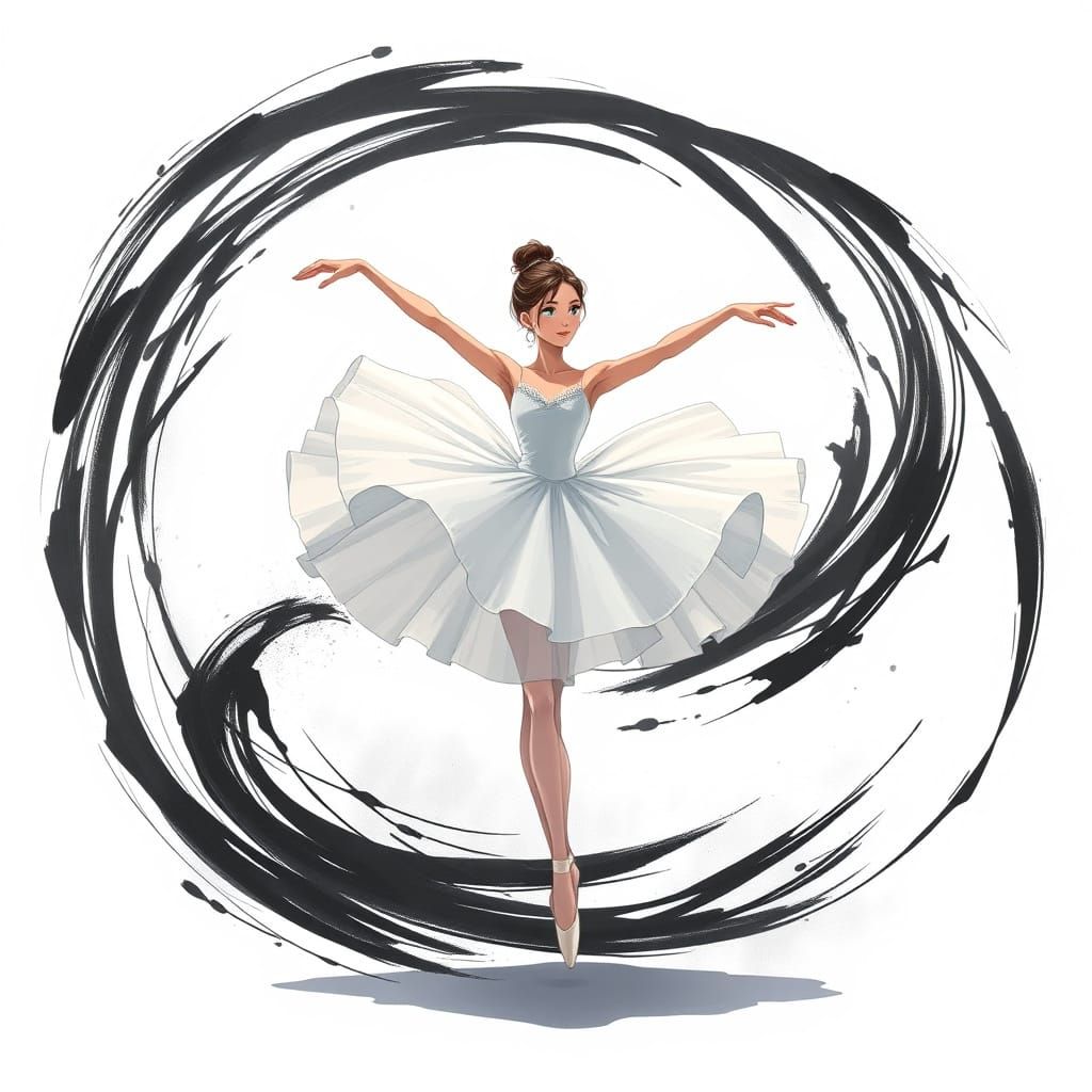 Ballerina in Elegant, Anime-Inspired Dance Pose