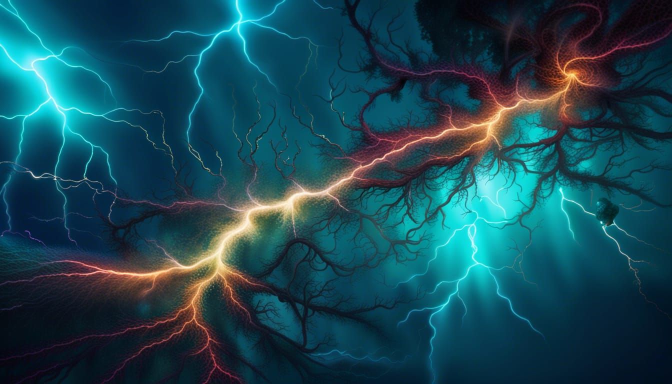 Underwater Fractal Lightning Strike in Vibrant Colors