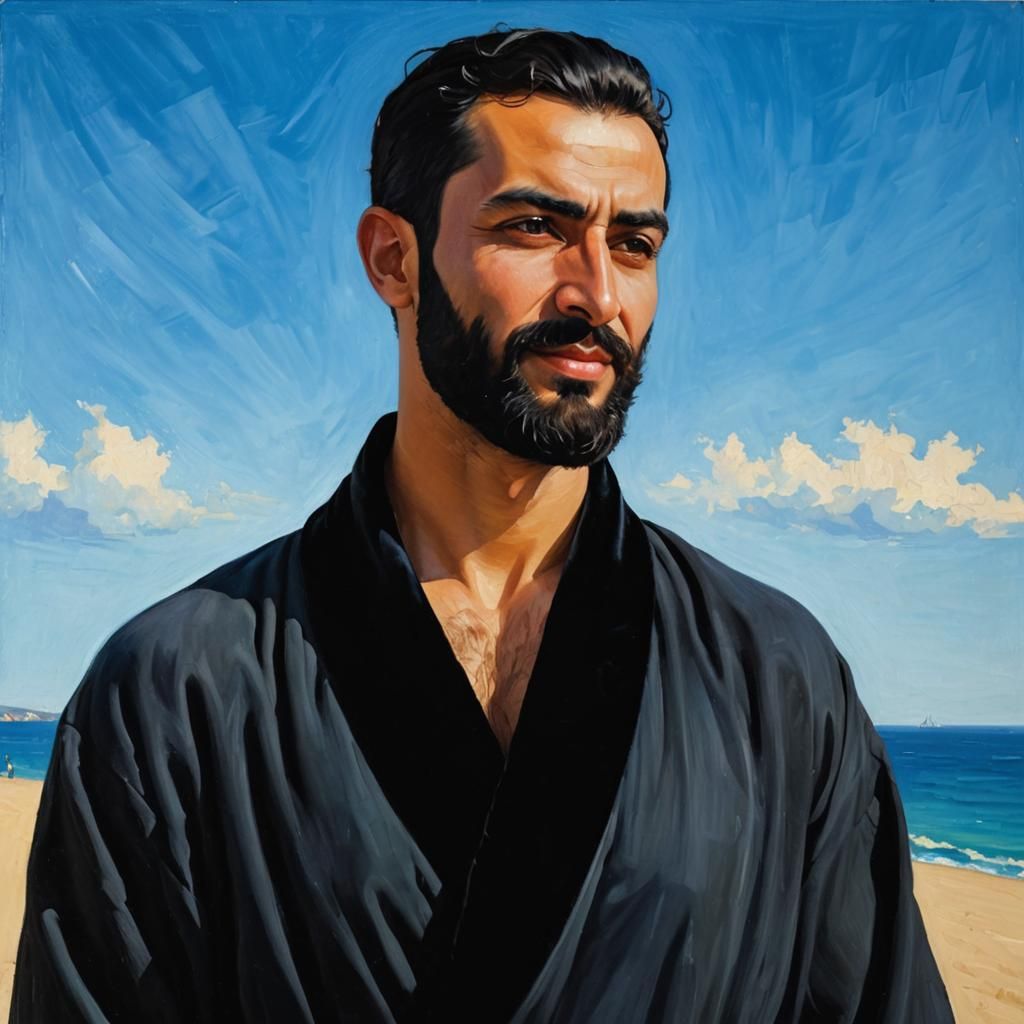 Cheerful Man in Velvet Bathrobe: Neo-Impressionist Portrait