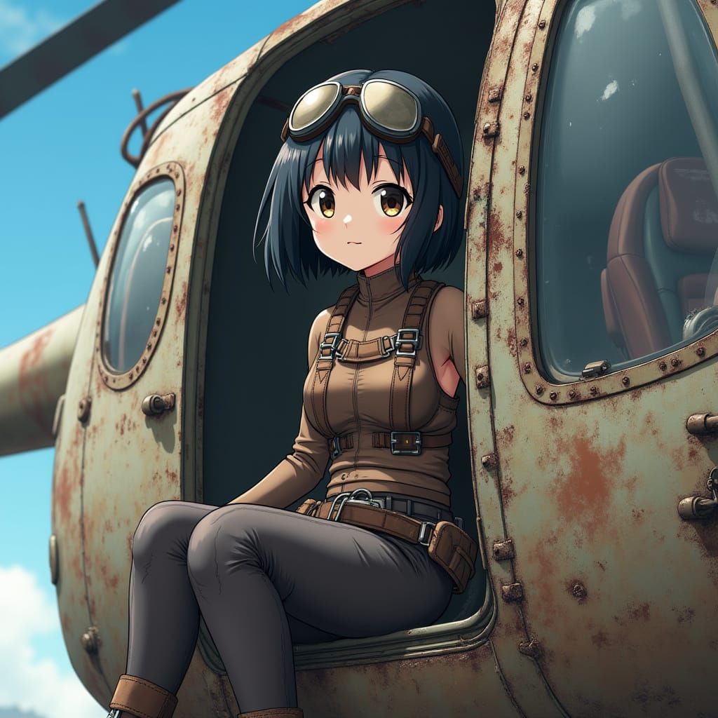 Anime Girl in Post-Apocalyptic Helicopter, Full Body Shot