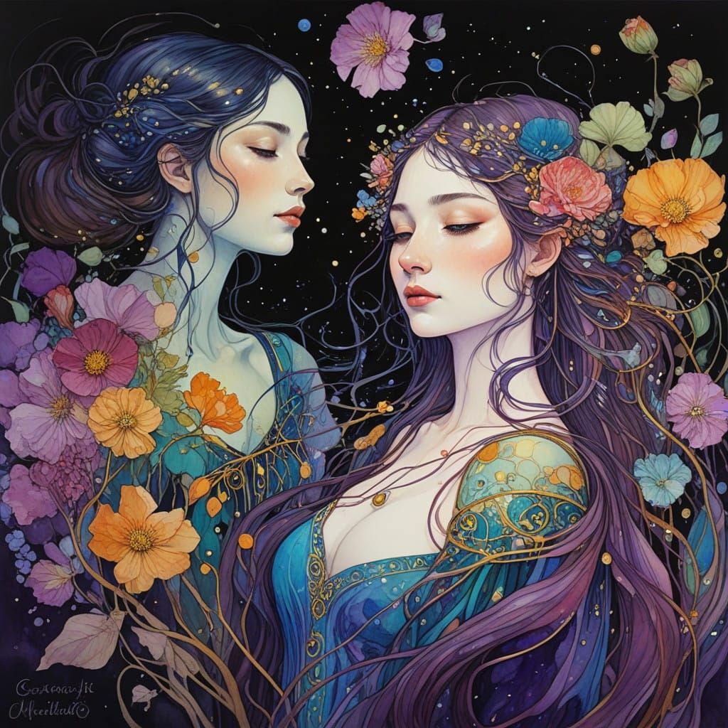 Whimsical Floral Odyssey in Vibrant Ink