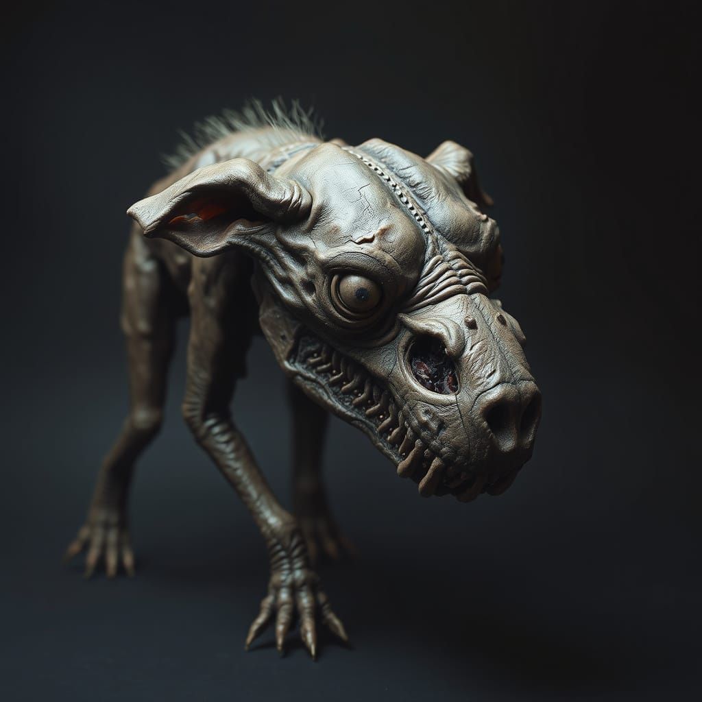 Grotesque, Twisted Canine with Leathery Skin and Biomechanic...