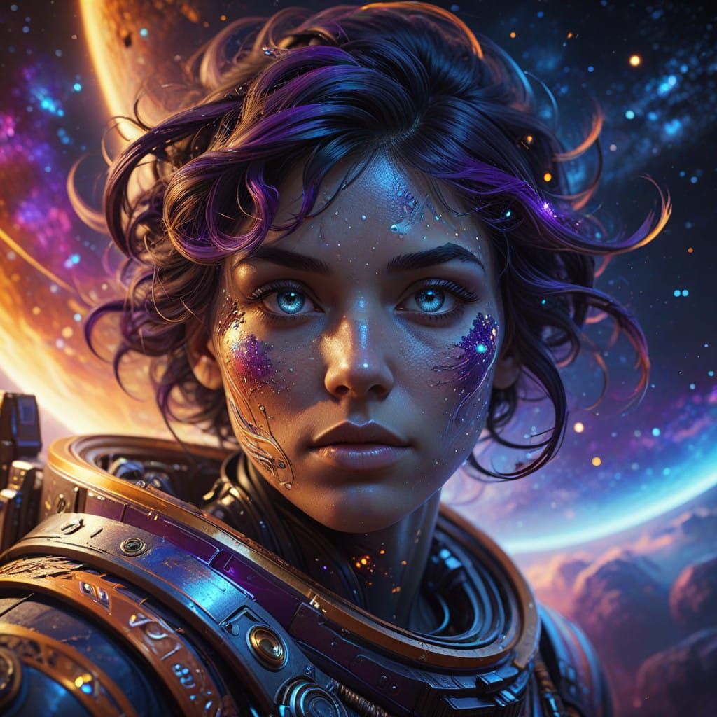 Cosmic Portrait with Galaxy Background and Astronaut