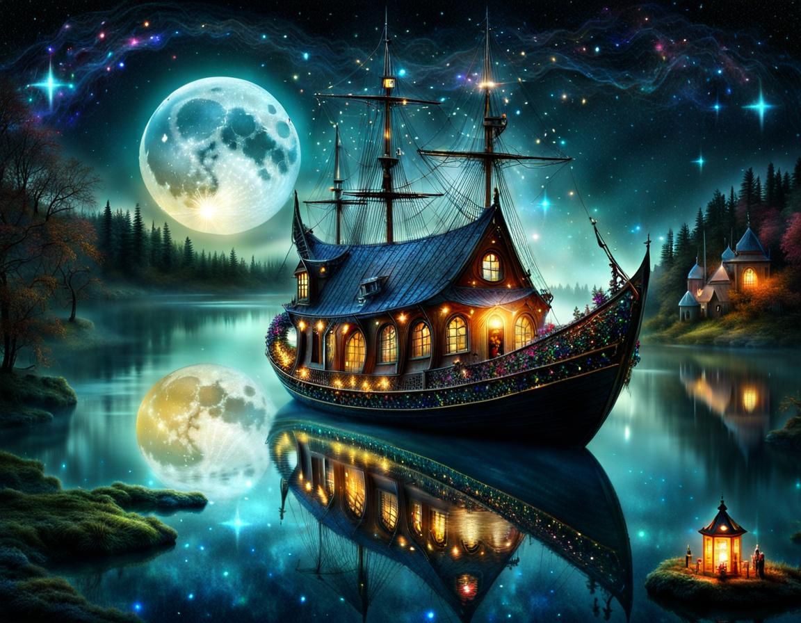 Boat under the moon light