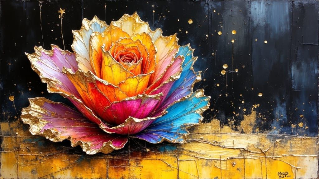 Rainbow Crystal Rose on Velvet Table