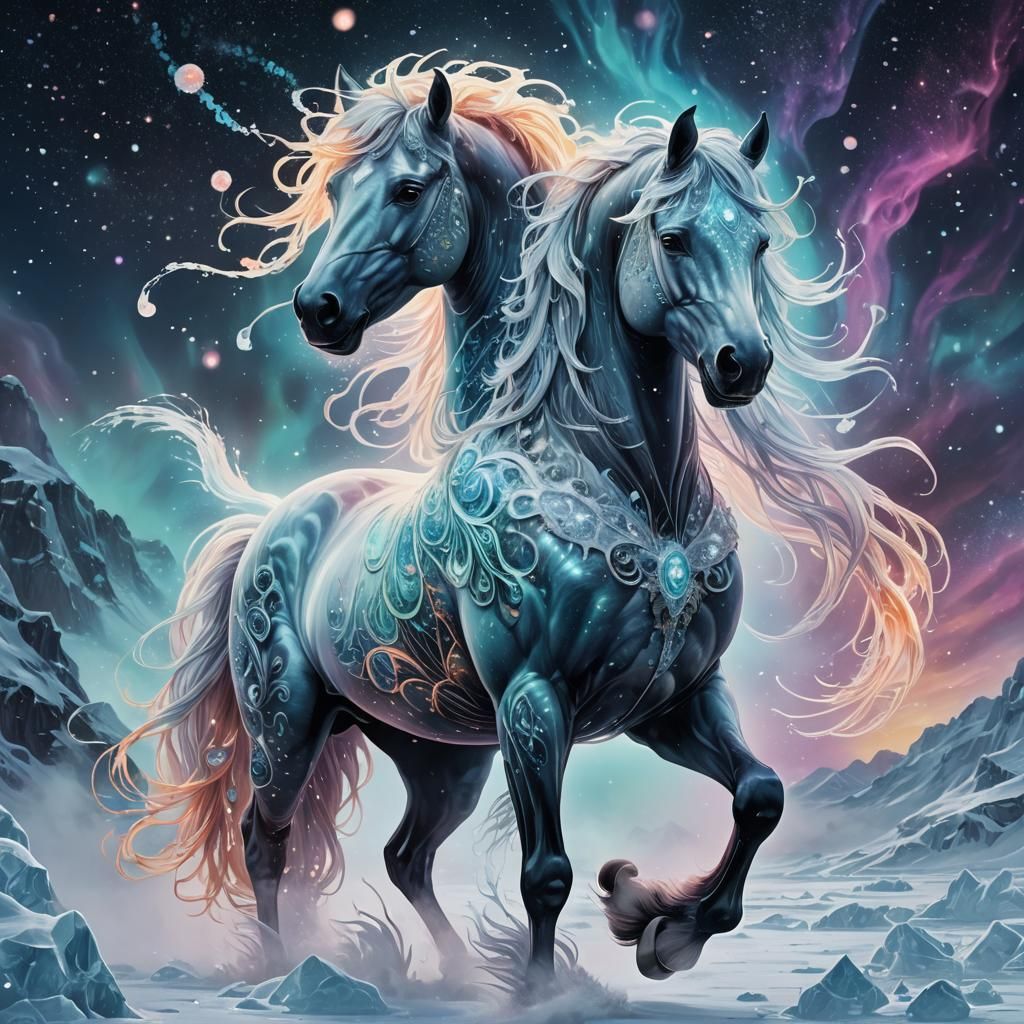 Icy Cosmic Horse in a Neon Dreamscape