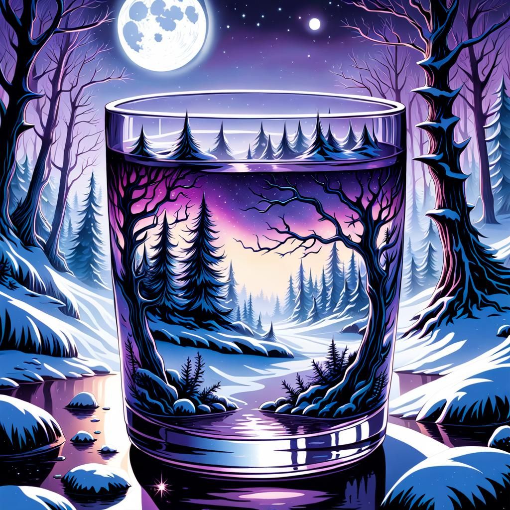 Whiskey Glass in Gothic Winter Landscape